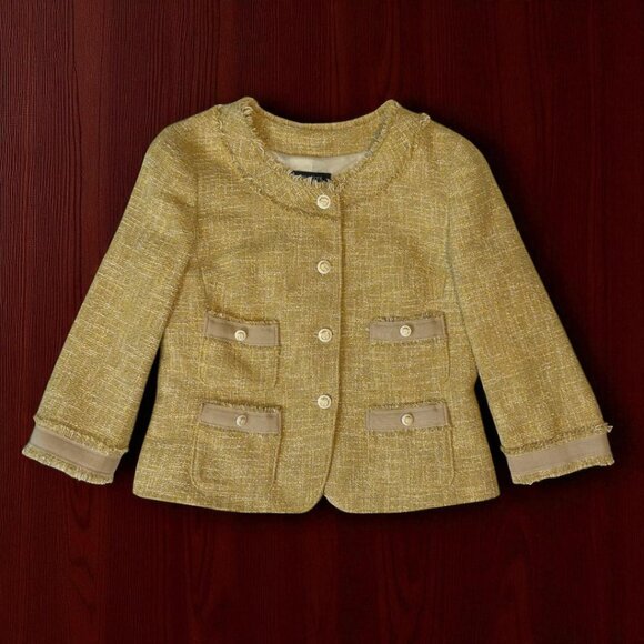 Talbots gold tweed jacket w/metallic threads - Picture 4 of 13